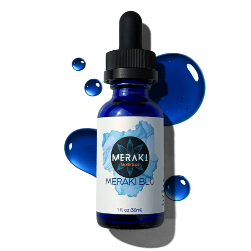 Meraki Blu USP Grade Methylene Blue Solution, 1% Formula, 30 mL | Third-party tested methylene blue solution, high-purity 1% liquid formula in a 30 mL glass dropper bottle.
